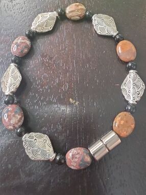 Handcrafted Multicolor Stone and Silver Bead Stretch Bracelet
